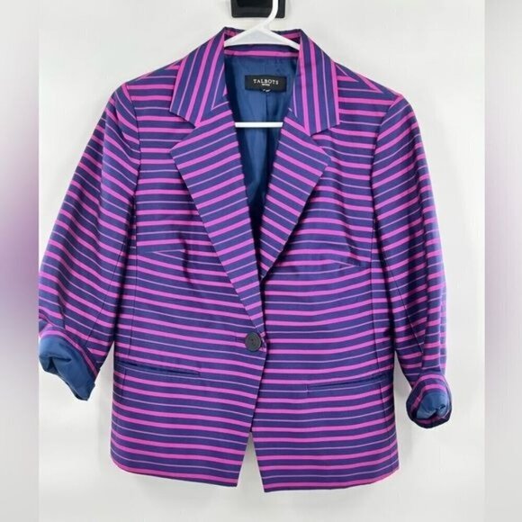Talbots purple striped blazer jacket size M womens - Picture 2 of 9